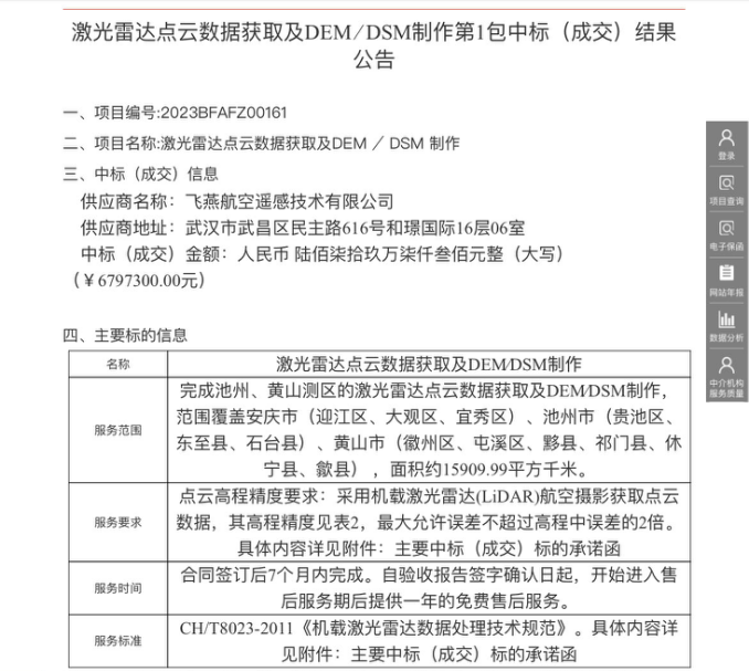 飞燕遥感中标2023年安徽省机载激光雷达点云项目